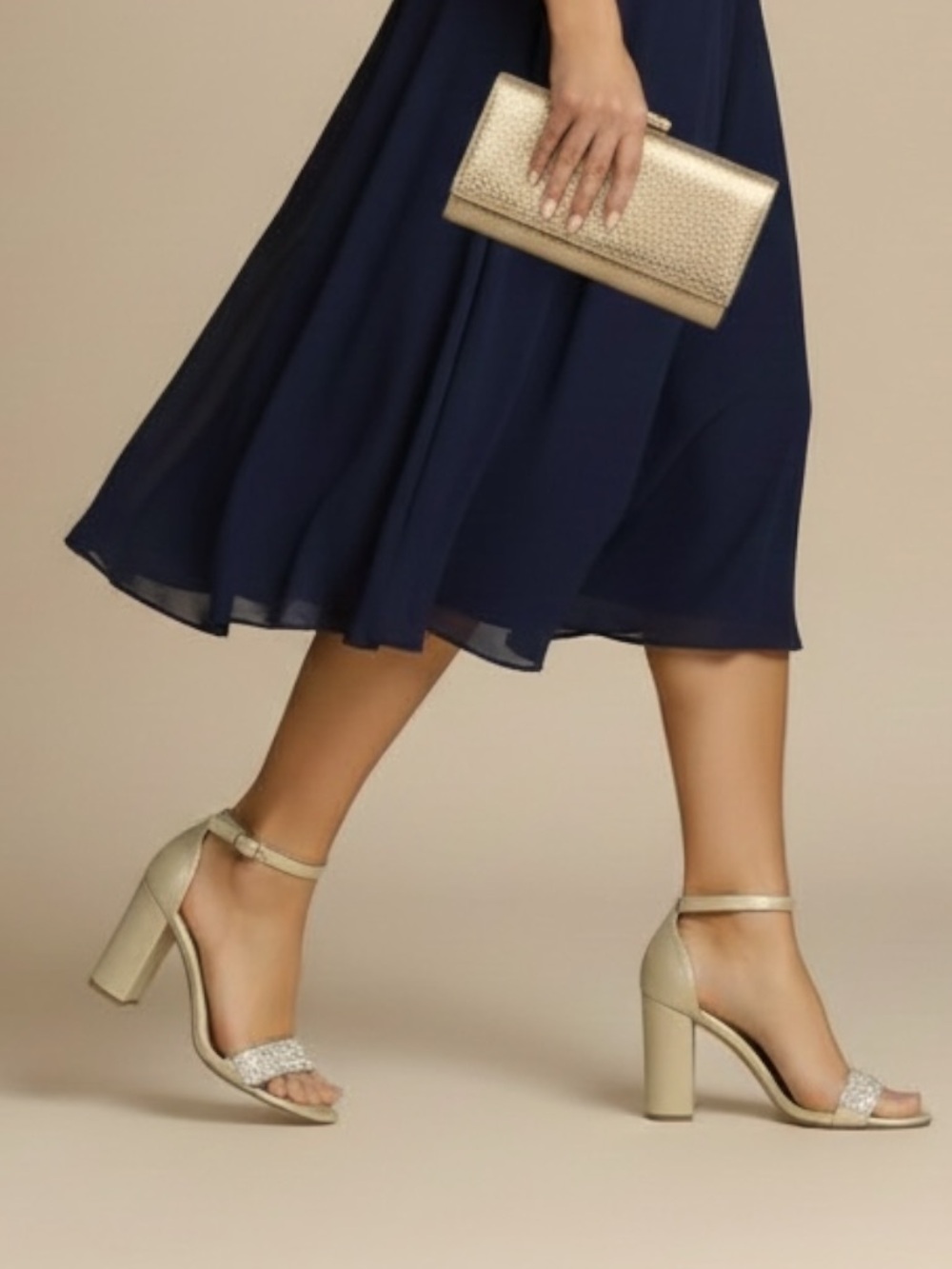 Call It Spring Gold Glittering Embellished High Heel Block Heel-7.5M